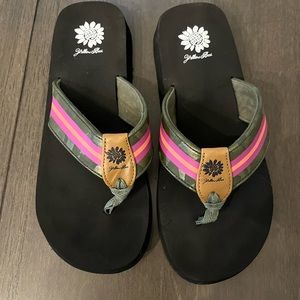 Yellow box flip flops